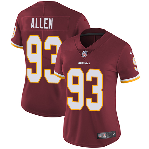 Nike Redskins #93 Jonathan Allen Burgundy Red Team Color Women's Stitched NFL Vapor Untouchable Limited Jersey - Click Image to Close